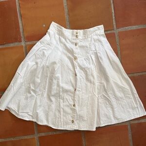 Forenza White Cotton Pleated Button Down Cotton Skirt